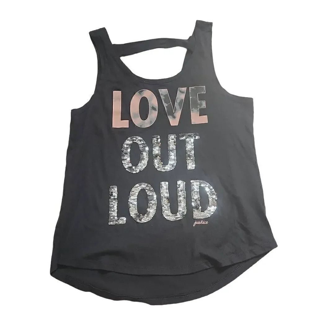 Justice Active Girls Love Out Loud Flip Sequined Athletic Tank - Size 8